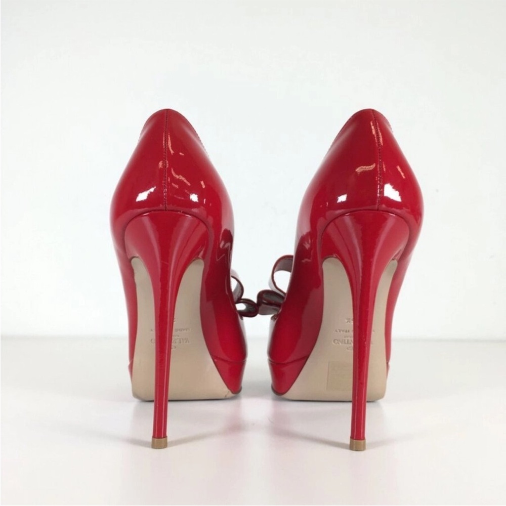 Valentino Red Bow Peep-Toe Heels - Picture 3 of 3